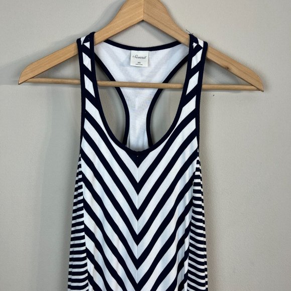 Soma Maxi Dress Women XS Navy Blue White Stripes Racerback Side Slits Sleeveless - Picture 2 of 9